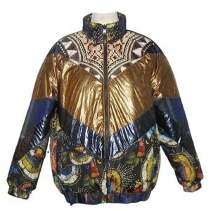FARM RIO Women BOROGODO Metallic Reversible PUFFER Jacket M
